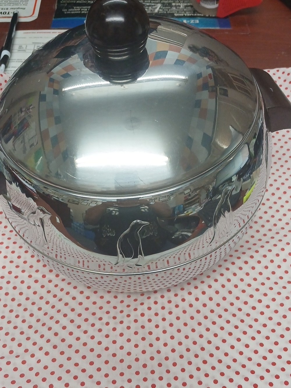Stainless Steel Penguin-Accent Covered Serving Bowl - Silver